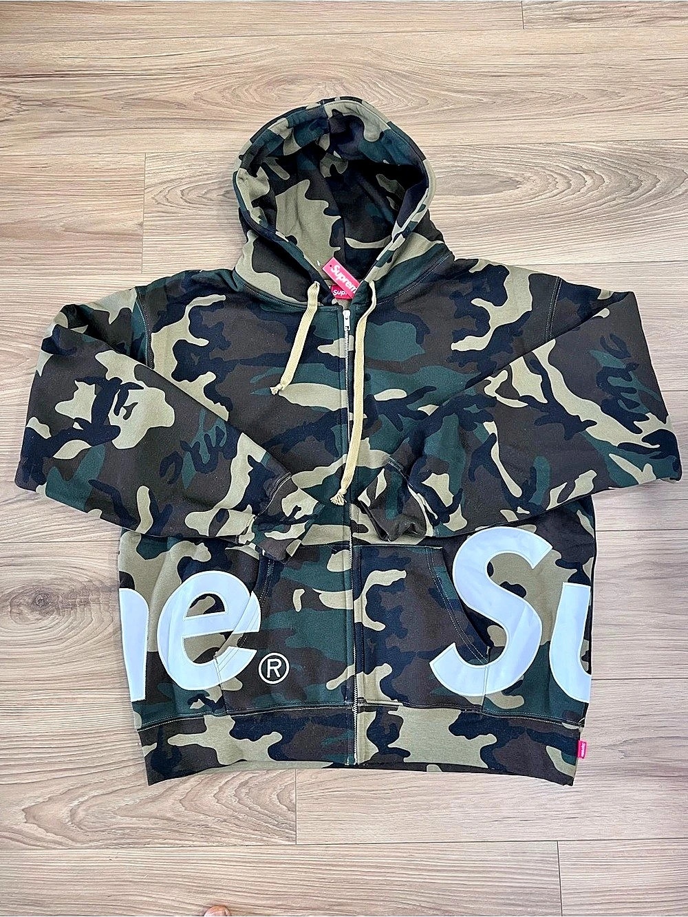 Supreme Big Logo Zip Up Hooded Sweatshirt Woodland Camo